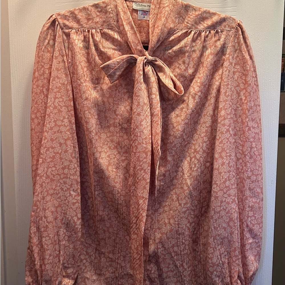 Evan Picone Pink Floral Blouse with Bow | Size 12